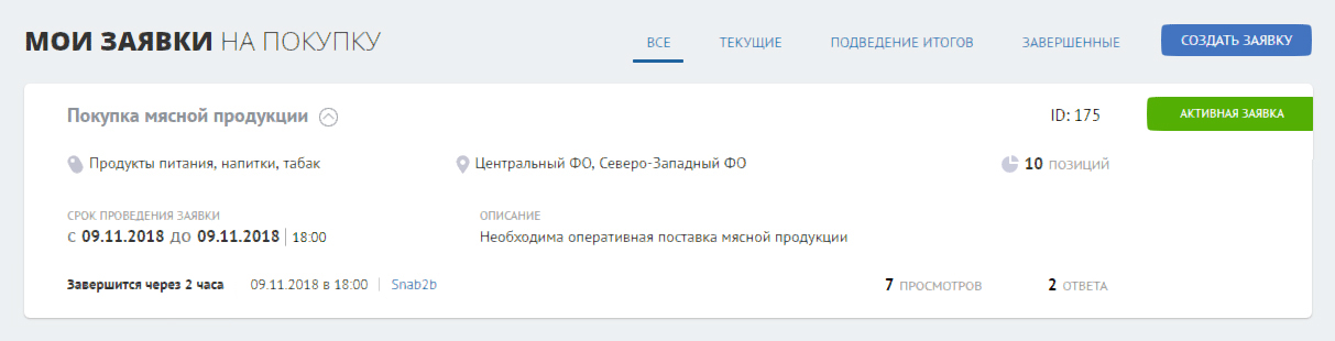 активные заявки